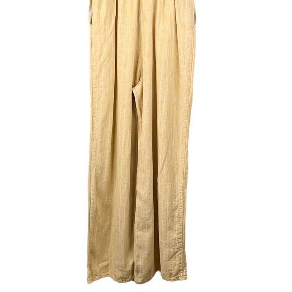 Romeo + Juliet Couture Jumpsuit Yellow White Stripes Small Linen Blend Pockets - Picture 10 of 15